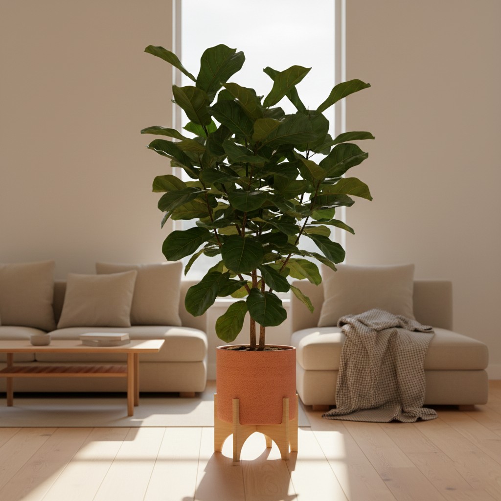 Fiddle leaf fig plant with large leaves